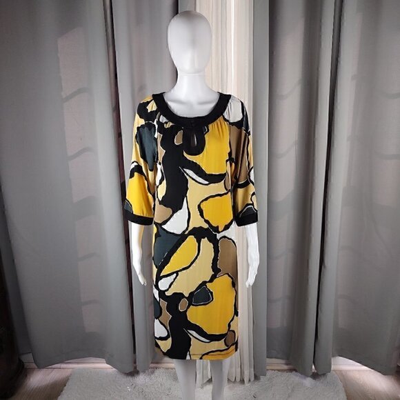 Chico's Multi Color Pebble Print Keyhole Front Scoop Neck Jersey Size 1 = US 8 - Picture 1 of 12